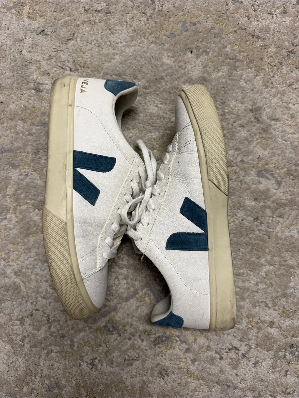 Veja White Leather Sneakers Slate Blue Suede (size EU 42) US men’s 9 women’s 11